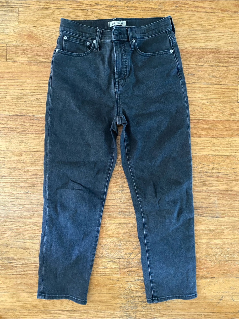 Madewell Womens Washed Black Slim Straight Jeans